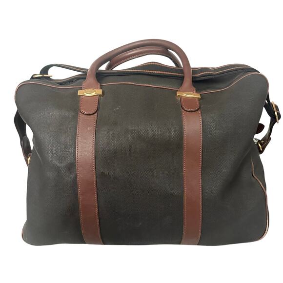 Dunhill Authentic Vintage Brown Grey Coated Canvas Weekender Bag Plaid Lining - Picture 3 of 14